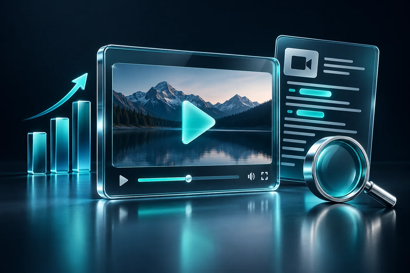 Navy and teal editorial illustration for video seo for business websites
