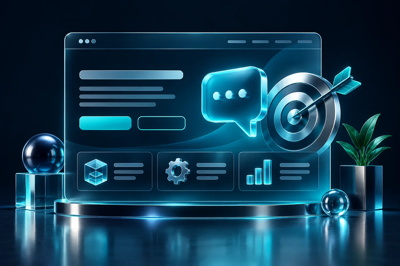 Navy and teal editorial illustration for homepage copywriting
