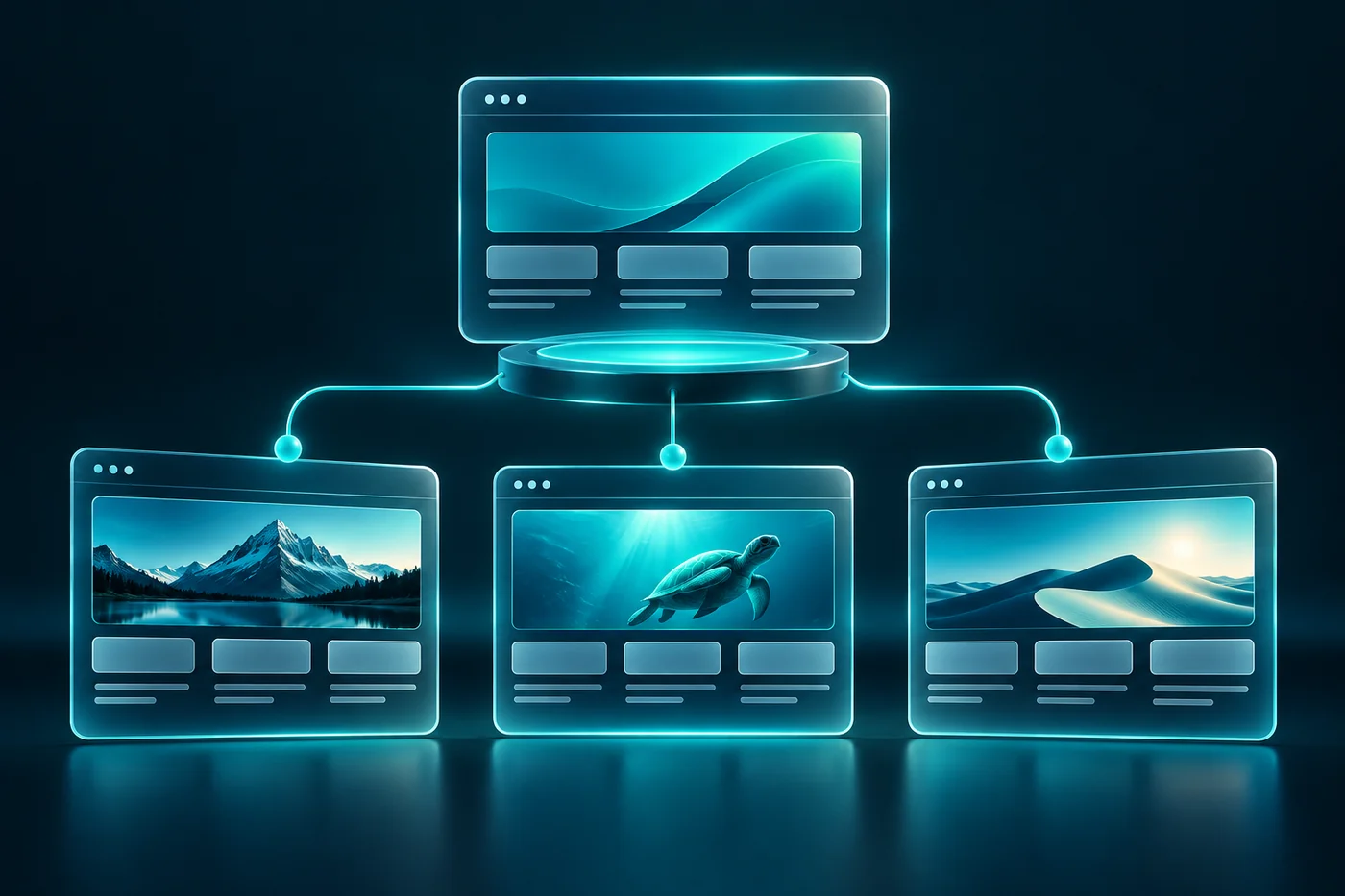 Repeated website sections connected to a central master design component