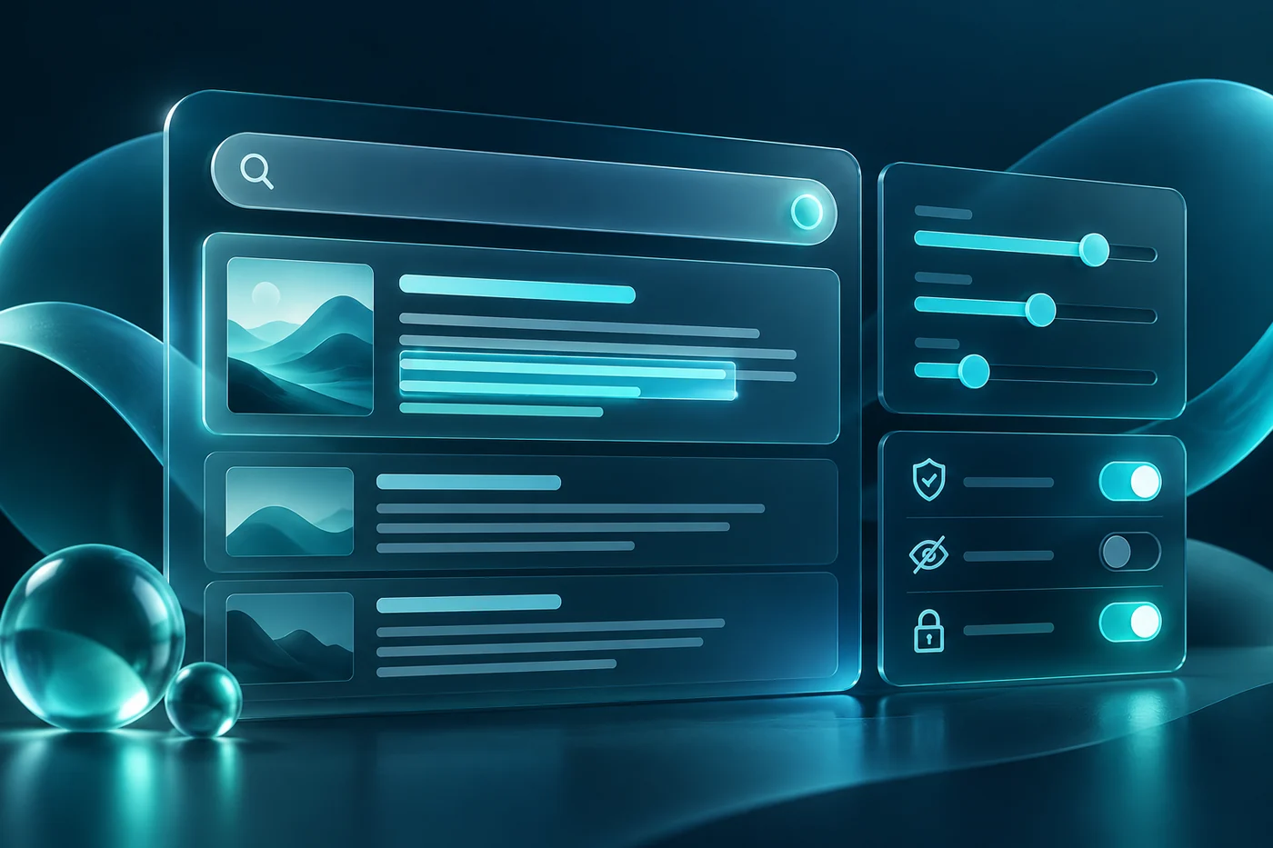 Search preview panels with content highlighting and adjustable controls