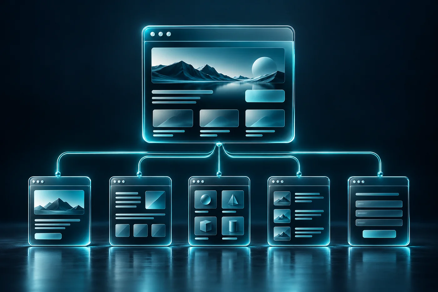 Navy and teal editorial illustration for website information architecture