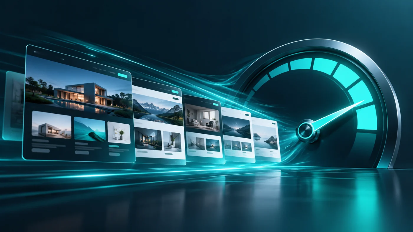 Dark teal illustration representing portfolio website performance