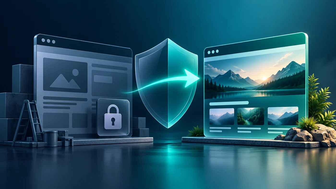 Dark teal illustration representing staging website controls