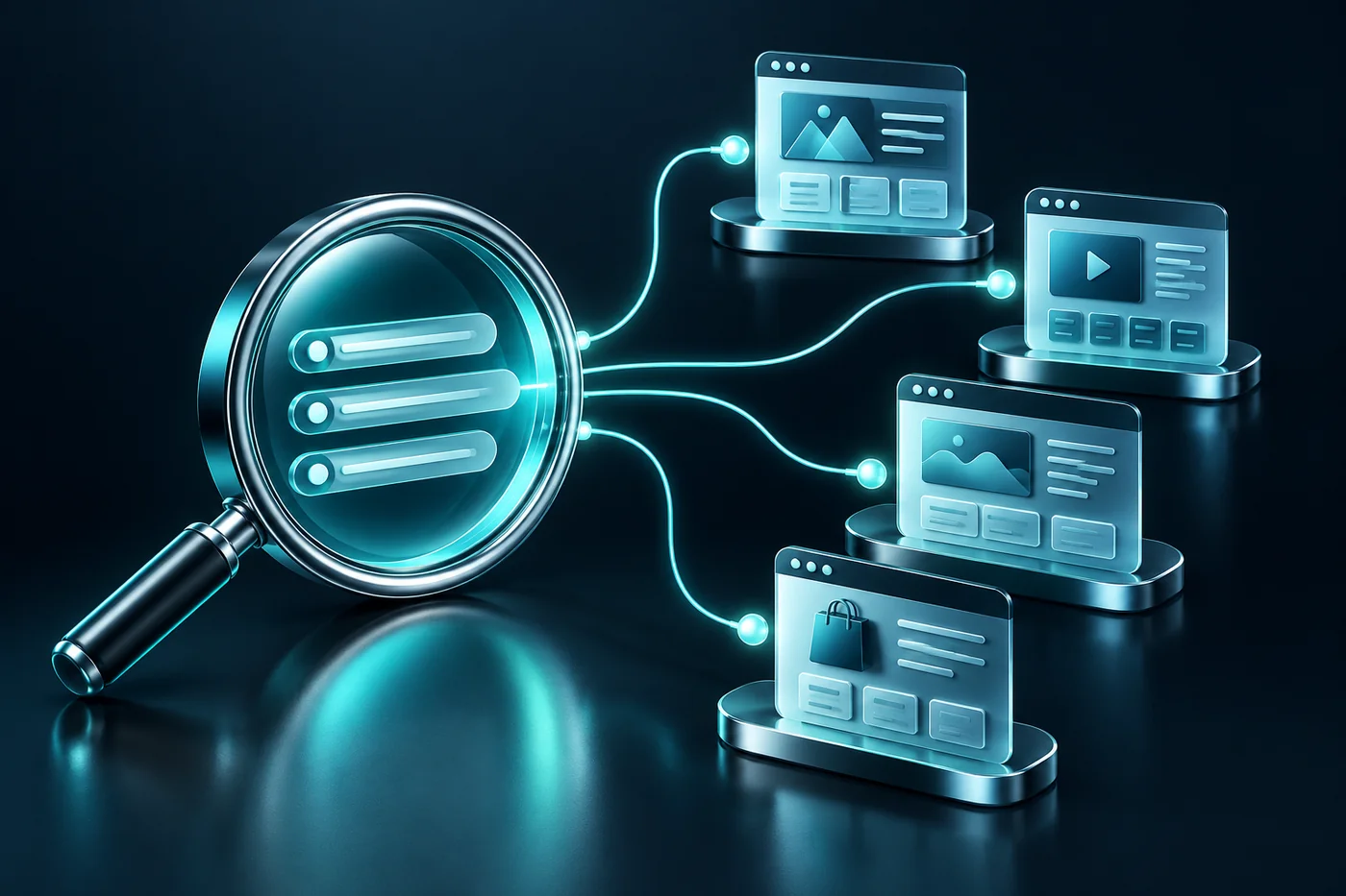 Navy and teal editorial illustration for keyword mapping for business websites